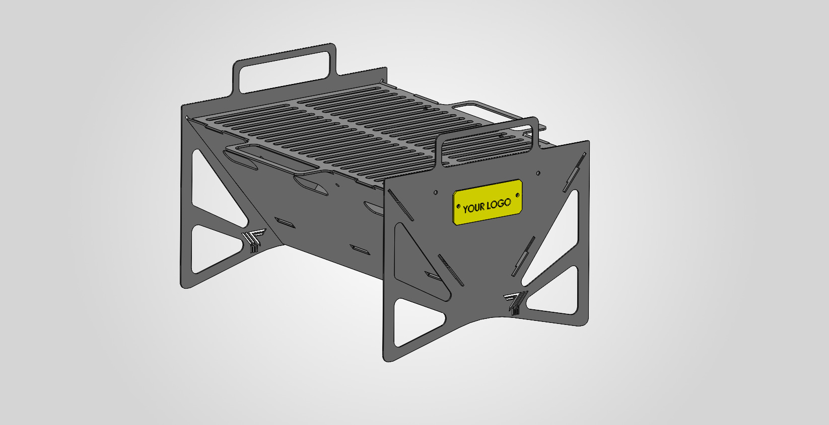 Design render of the portable Go Grill with a custom logo badge