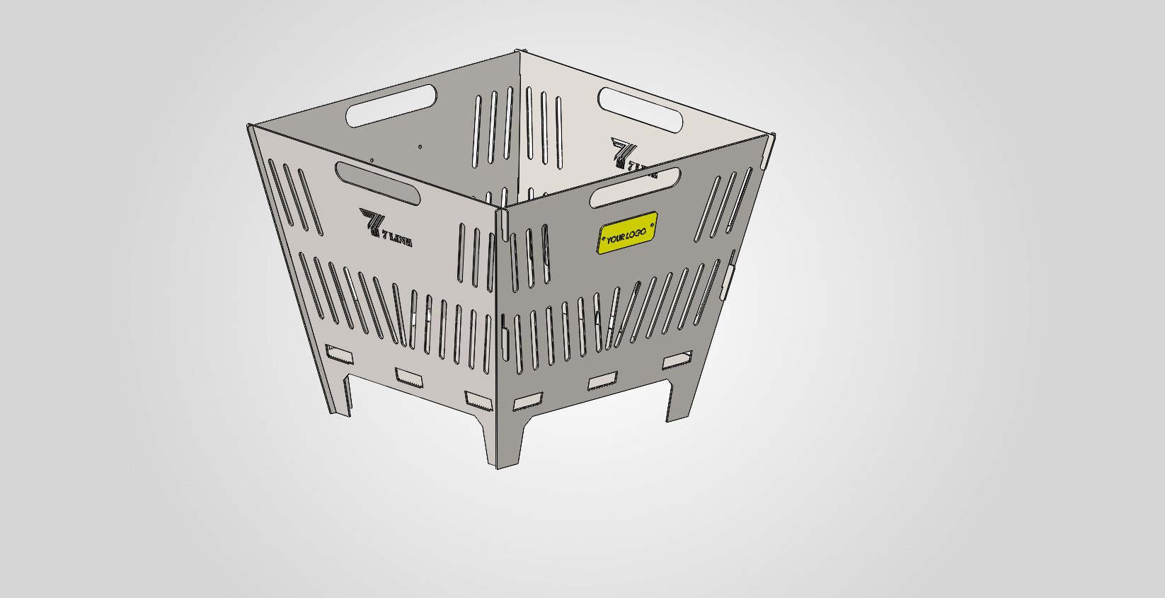 Design render of the portable Go Pit fire pit with a custom logo badge